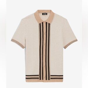 Framed Birdseye Print Short Sleeve Cotton Sweater Polo